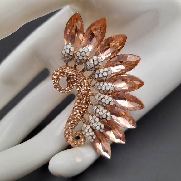 Vintage Light Topaz White Rhinestone Pendant Brooch - Picture 3 of 9